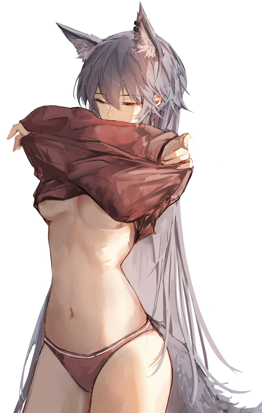 1girl, absurdres, animal_ear_fluff, animal_ears, arknights, black_hair, breasts, brown_panties