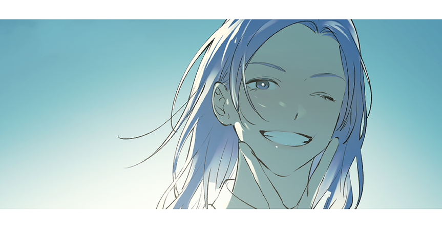 1boy, blue_background, jeonghan_(seventeen), k-pop, long_hair, looking_at_viewer, male_focus, medium_hair, one_eye_closed, penpenguin17, portrait, purple_hair, real_life, seventeen_(group), simple_background, smile, solo, v