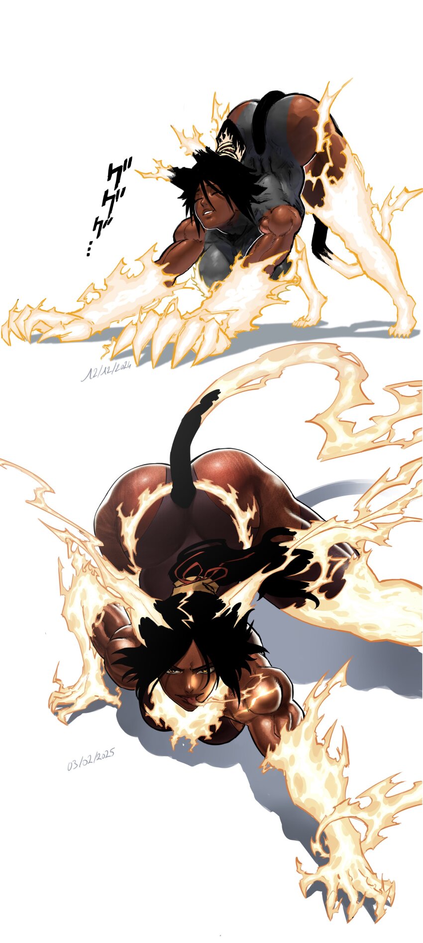 1girl, absurdres, alternate_muscle_size, ass, black_leotard, bleach, bleach:_sennen_kessen-hen, breasts