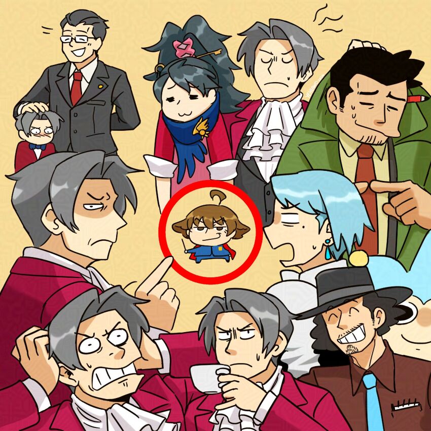 2girls, 5boys, ^_^, ace_attorney, ace_attorney_investigations, ace_attorney_investigations_2:_prosecutor's_gambit, ahoge, ascot
