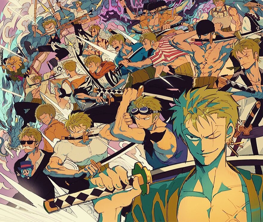 1boy, 1girl, abs, aged_down, ashura_(one_piece), baby, bandana, bandana_around_arm