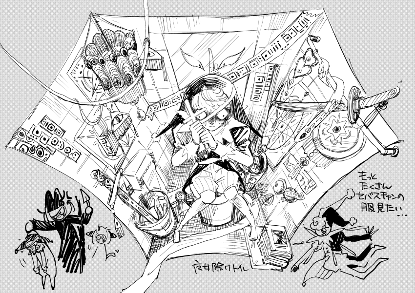 3boys, absurdres, animal, bathroom, cat_boy, cat_tail, commentary_request, cross