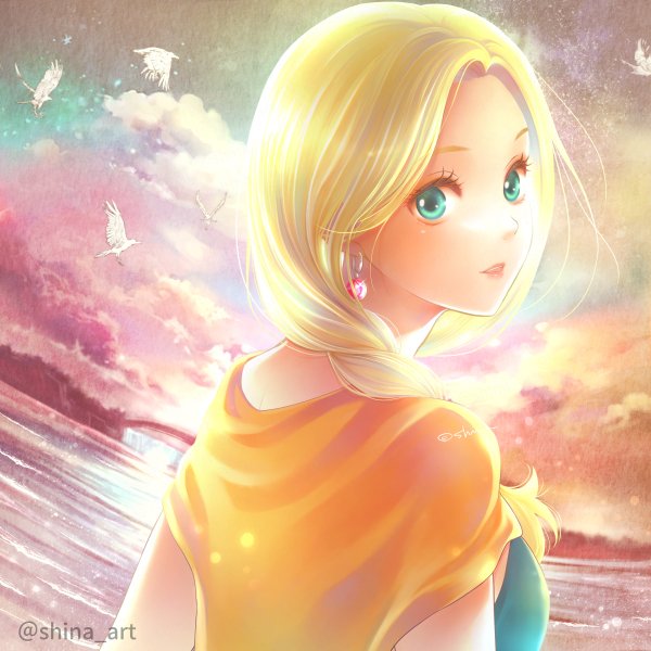 1girl, bianca_(dq5), bird, blonde_hair, blue_eyes, braid, breasts, cape