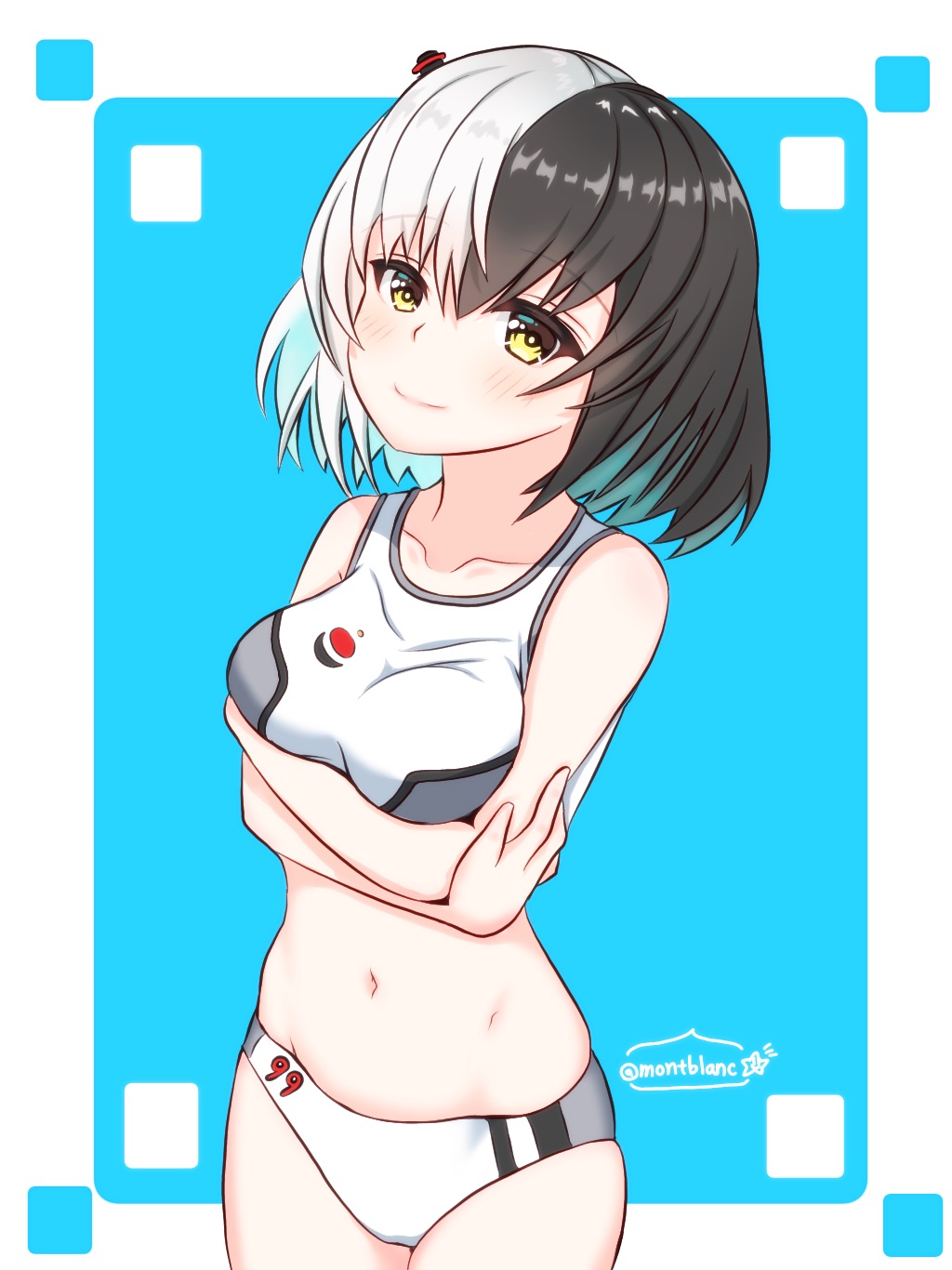 1girl, buruma, highres, ibusuki_otome, multicolored_hair, station_memories, track_and_field_uniform, two-tone_hair