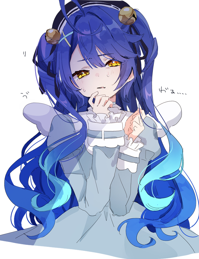 1girl, ahoge, amamiya_kokoro, amamiya_kokoro_(1st_costume), beret, black_hat, blue_hair, commentary_request