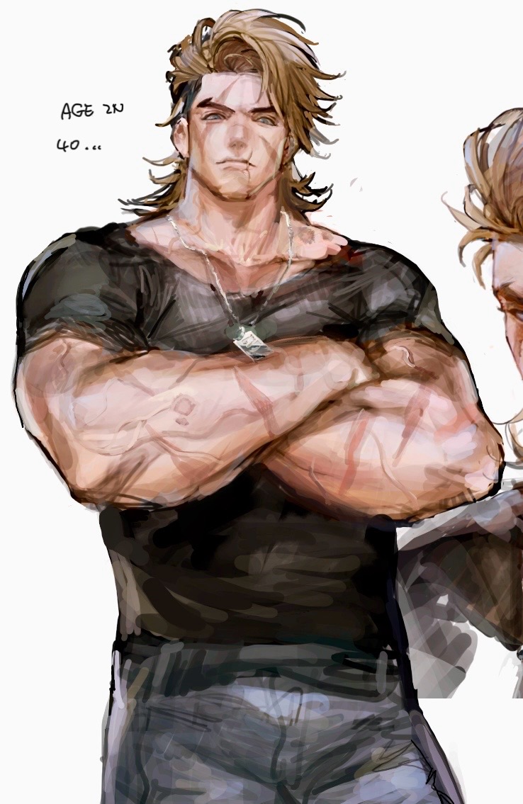 1boy, aged_up, alsonotdon, alternate_hair_length, alternate_hairstyle, black_hair, black_shirt, blonde_hair