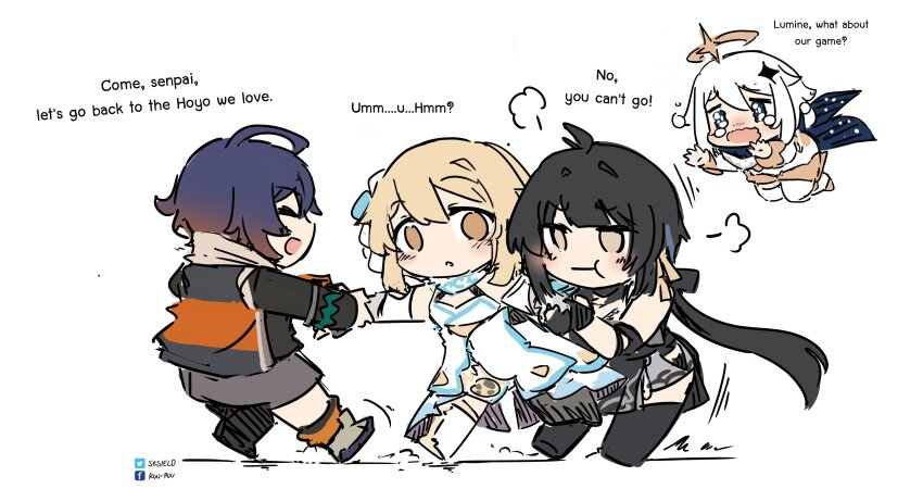 4girls, absurdres, artist_name, belle_(zenless_zone_zero), black_hair, black_shirt, blue_eyes, blue_hair