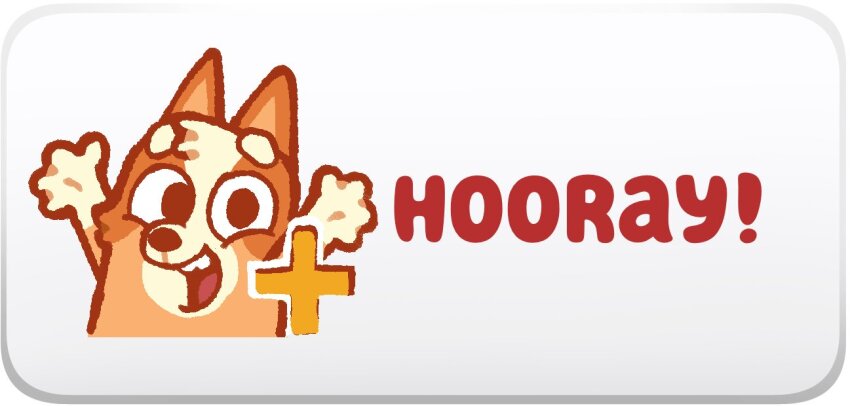 1girl, :d, bingo_heeler, bluey, meme, miiverse_yeah!_(meme), mochiskii, naughty_face, one_eye_closed, open_mouth, plus_sign, smile, solo, thumbs_up