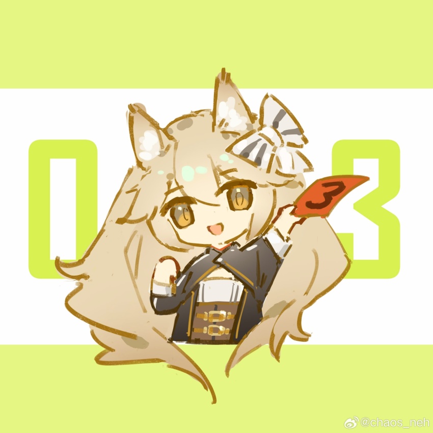 1girl, :d, animal_ears, arknights, breeze_(arknights), brown_eyes, brown_hair, chaosneh