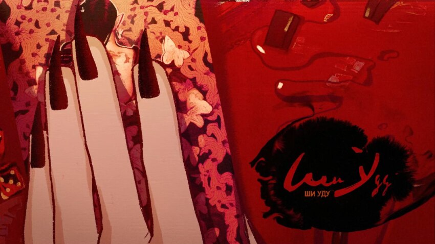 2boys, amonimy, black_hair, card, character_name, dice, earrings, fingernails