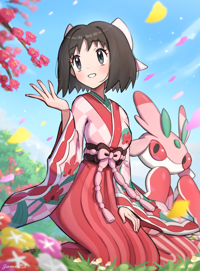 1girl, absurdres, black_hair, erika_(palentine's_2025)_(pokemon), erika_(pokemon), gen_7_pokemon, gonzarez, highres