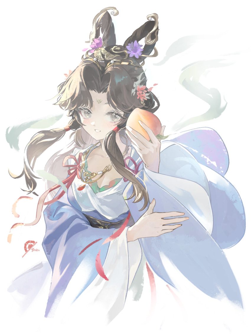 1girl, absurdres, black_eyes, black_hair, chinese_clothes, eyelashes, facial_mark, feixianji_(hairstyle)