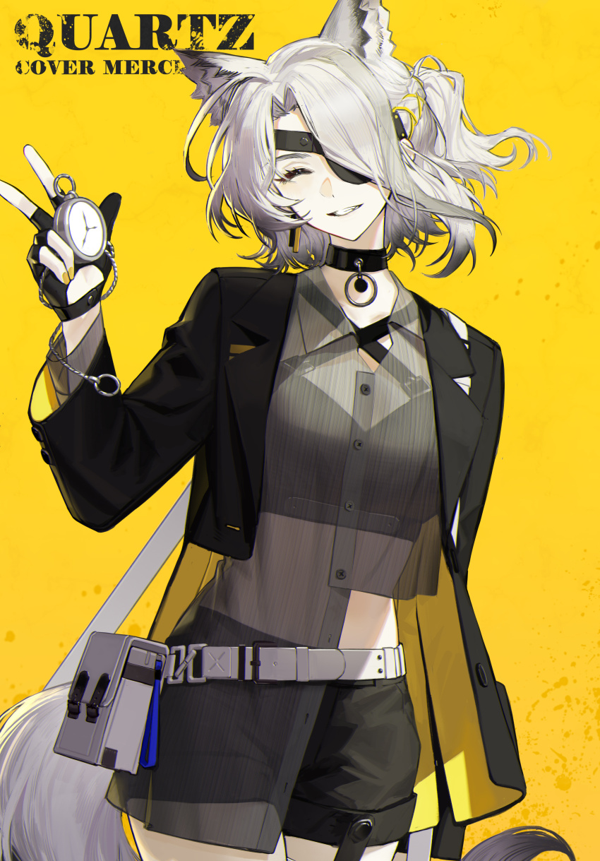 1girl, absurdres, animal_ear_fluff, animal_ears, arknights, arm_behind_back, belt, black_gloves