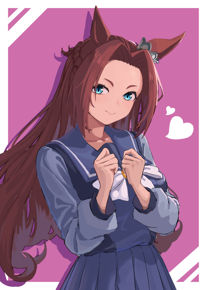 1girl, animal_ears, blue_eyes, blush, breasts, clenched_hands, commentary_request, forehead