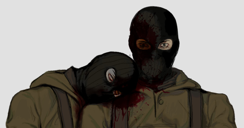2boys, balaclava, bell_(call_of_duty), black_mask, blood, blood_on_clothes, blood_on_face, blood_splatter