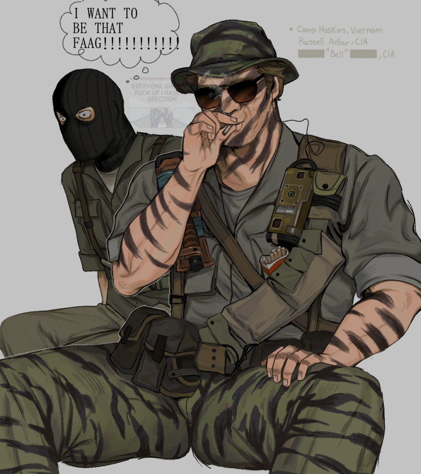2boys, balaclava, bell_(call_of_duty), black_mask, blonde_hair, blush, bucket_hat, call_of_duty