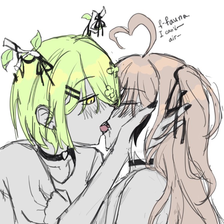 2girls, ahoge, antler_ring, antlers, black_hair, black_ribbon, blonde_hair, blush