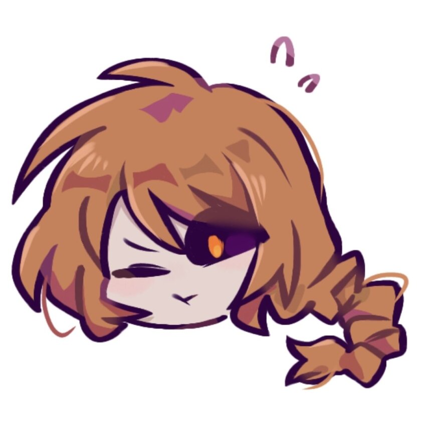 1boy, black_sclera, blueskyuup, braid, chibi, colored_sclera, commentary_request, flying_sweatdrops