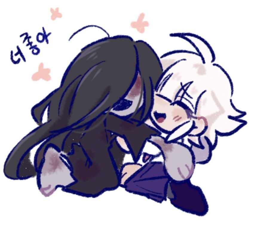 1boy, 1girl, black_hair, black_kimono, blood, blood_on_face, blueskyuup, chibi