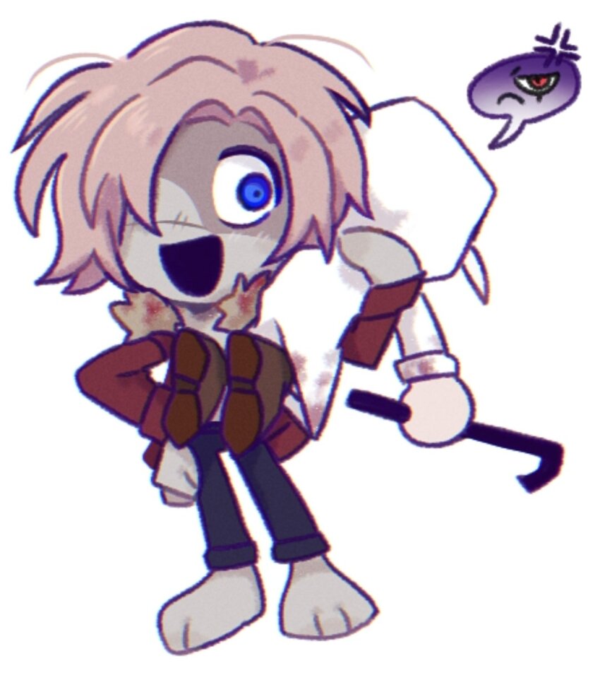 1boy, 1girl, blood, blood_on_clothes, blue_eyes, blueskyuup, carrying_over_shoulder, chibi