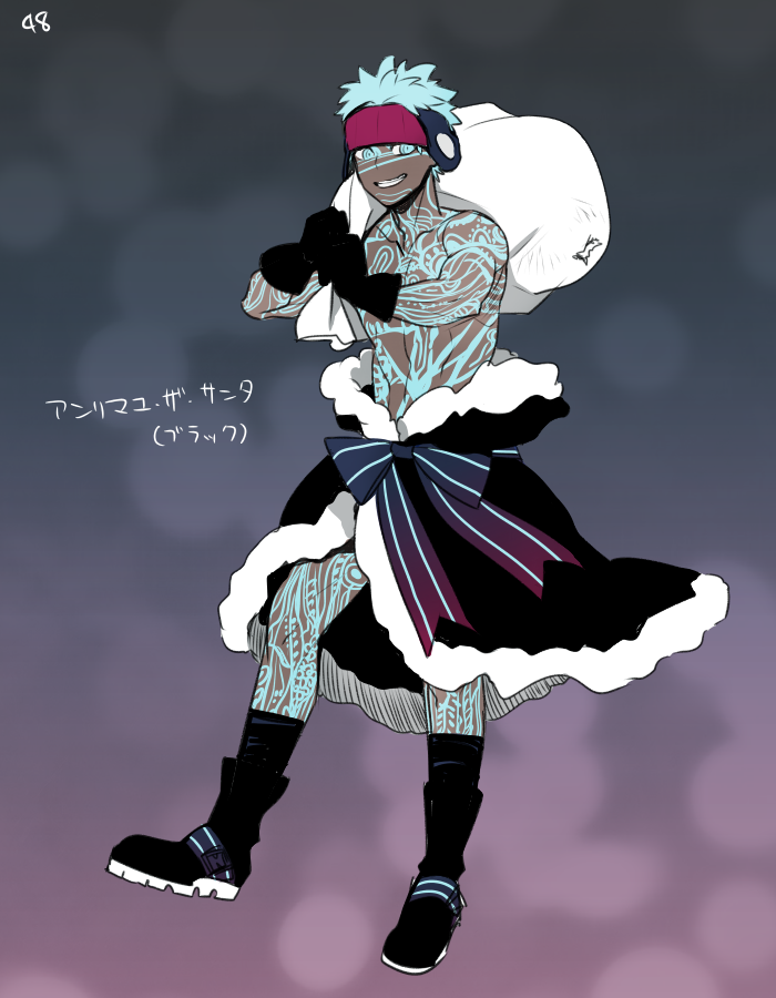 1boy, angra_mainyu_(fate), angra_mainyu_(third_ascension)_(fate), black_gloves, blue_eyes, blue_hair, boots, commentary_request