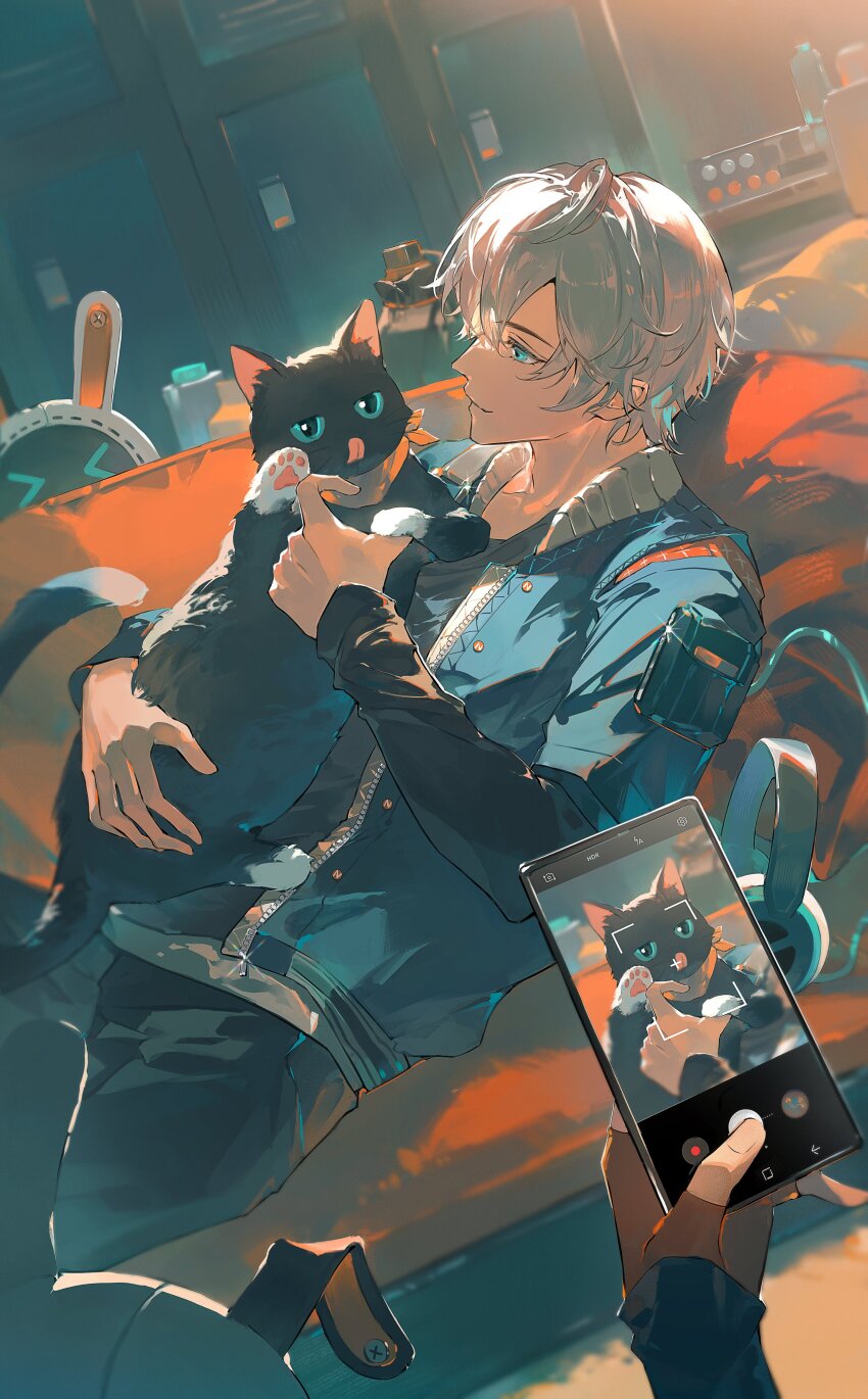 >_<, 1boy, 1girl, 2others, absurdres, animal, bangboo_(zenless_zone_zero), belle_(zenless_zone_zero)