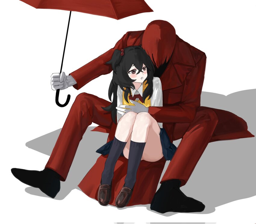 1boy, 1girl, black_hair, coat, commentary_request, full_body, adashino_adami, hetero