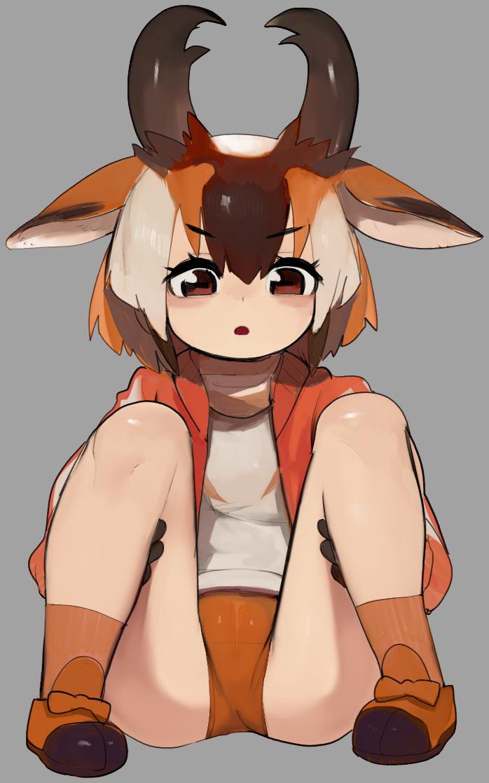 1girl, animal_ears, black_gloves, black_horns, brown_hair, buruma, cameltoe, d: