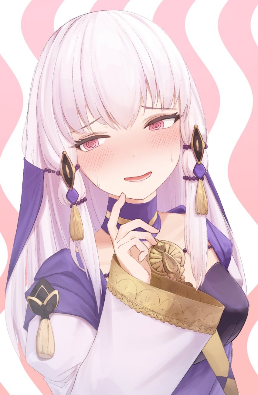 1girl, @_@, blush, dokon, dress, fire_emblem, fire_emblem:_three_houses, hair_ornament