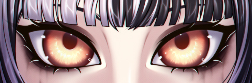1girl, banner, black_hair, close-up, commission, eye_banner_(trend), hololive, hololive_english