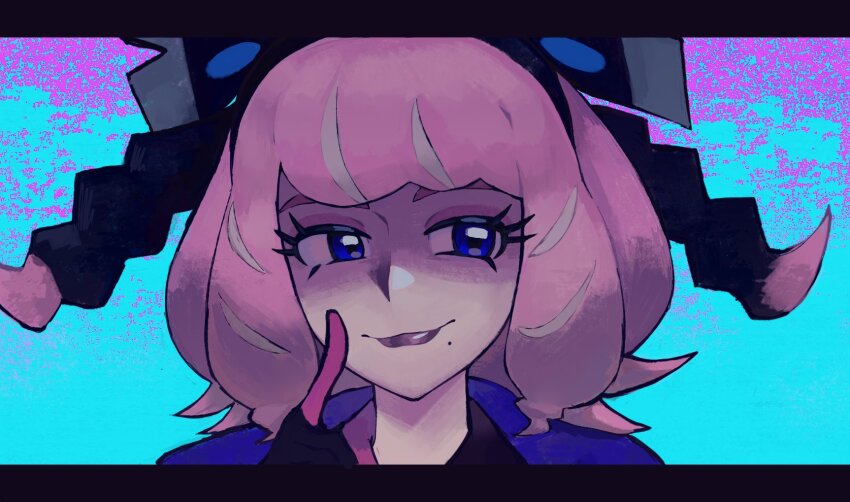 1girl, 22z3r0, alternate_color, black_hairband, blue_background, blue_eyes, eyeshadow, hairband