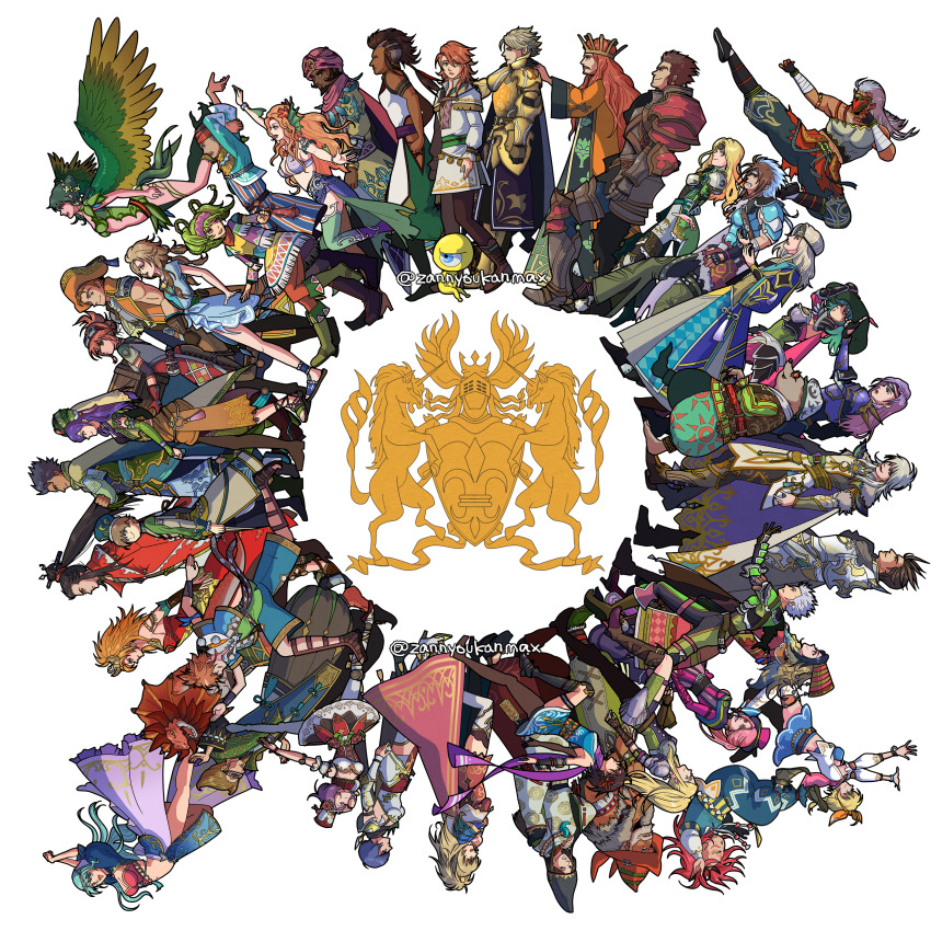 6+boys, 6+girls, absurdres, arm_fins, armor, azami_(saga), beads, bear_(romancing_saga_2)