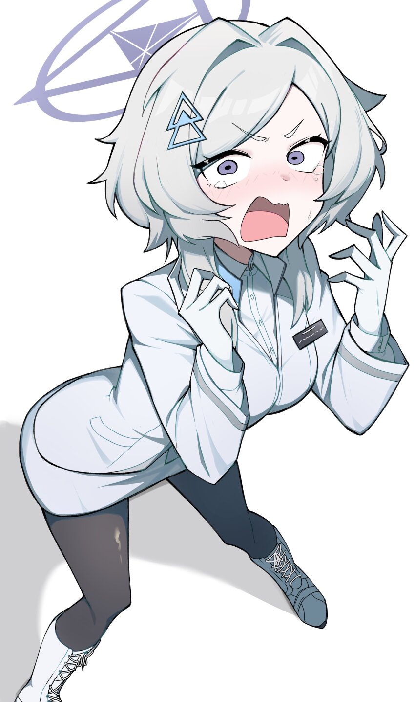 1girl, absurdres, black_pantyhose, blue_archive, blush, boots, breasts, commentary_request