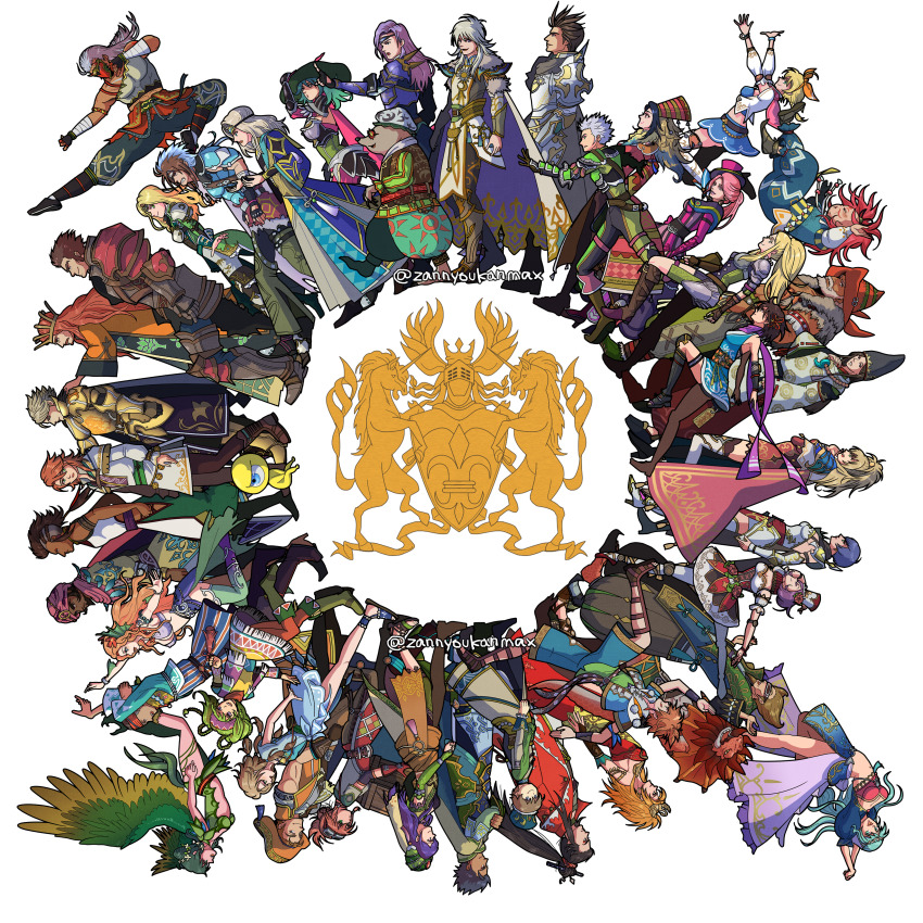 6+boys, 6+girls, absurdres, arm_fins, armor, azami_(saga), beads, bear_(romancing_saga_2)