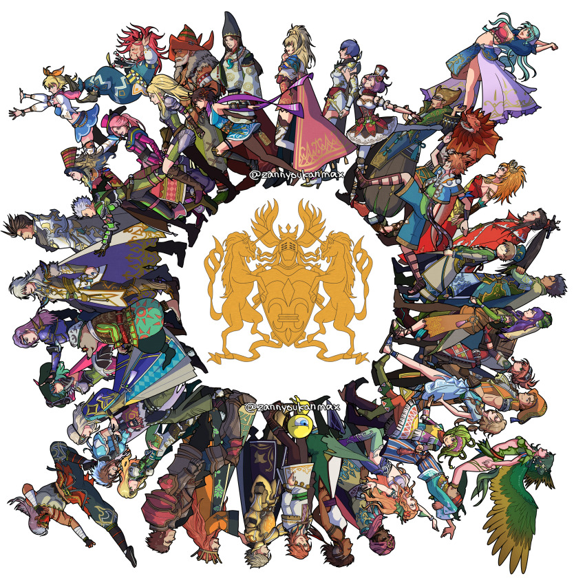 6+boys, 6+girls, absurdres, arm_fins, armor, azami_(saga), beads, bear_(romancing_saga_2)