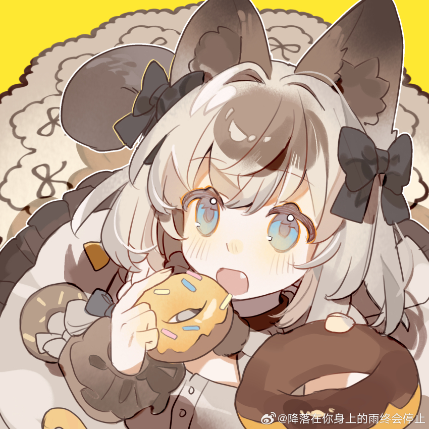 1girl, :o, animal_ears, black_bow, blue_eyes, blush, bow, cat_ears