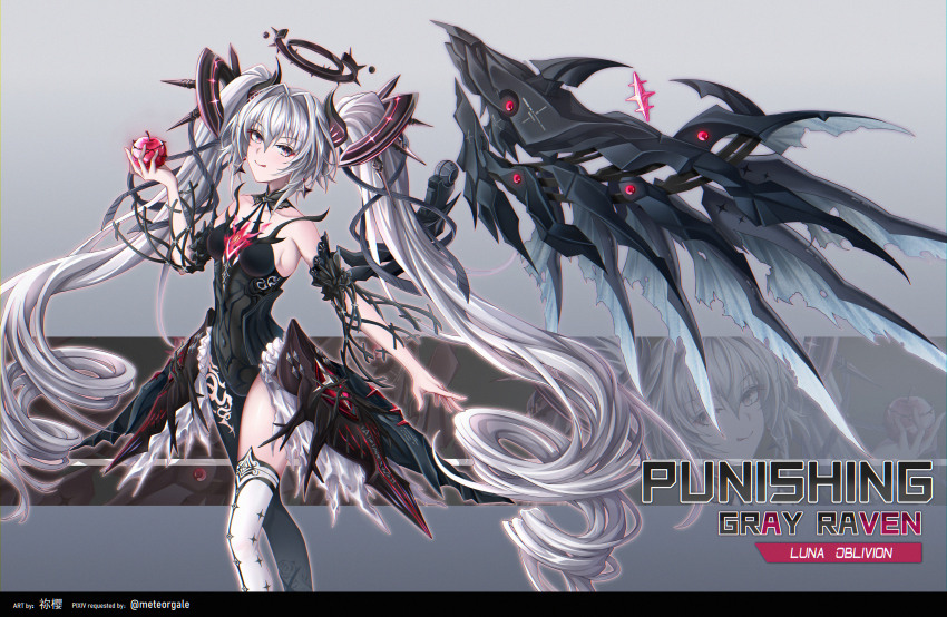 1girl, absurdres, apple, bare_shoulders, black_bodysuit, black_collar, black_eyes, black_horns