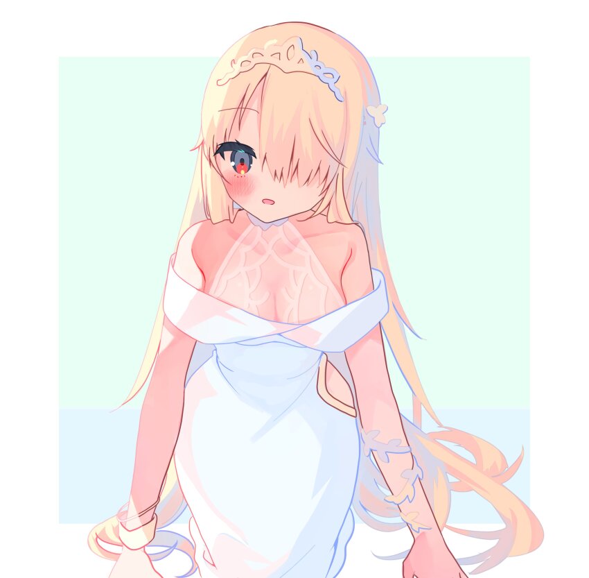 10_(sei), 1girl, absurdres, blonde_hair, breasts, cleavage, collarbone, dress