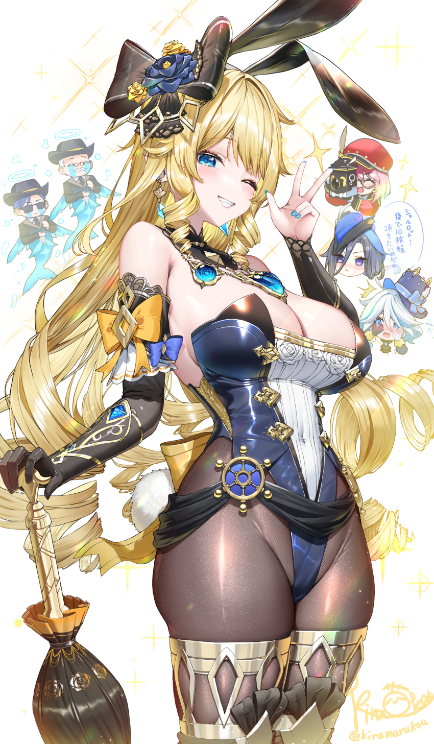 2boys, 4girls, absurdres, adapted_costume, alternate_costume, animal_ears, bare_shoulders, black_gloves