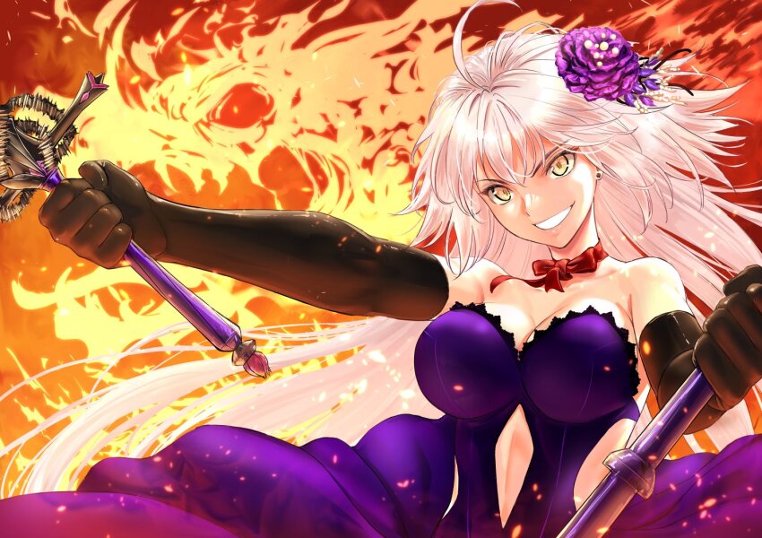 ahoge, clothing_cutout, dress, elbow_gloves, fate/grand_order, fate_(series), gloves, jeanne_d'arc_alter_(avenger)_(fate)