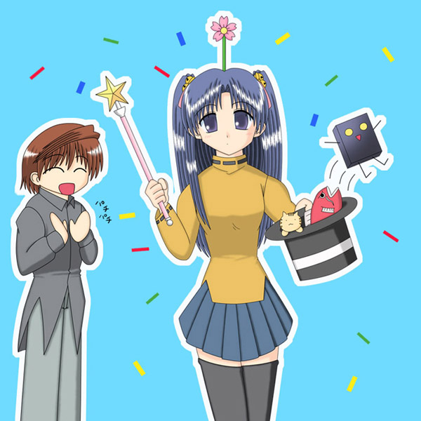 00s, aoba_kozue, konno_natsume, mahoraba, shiratori_ryushi, thighhighs