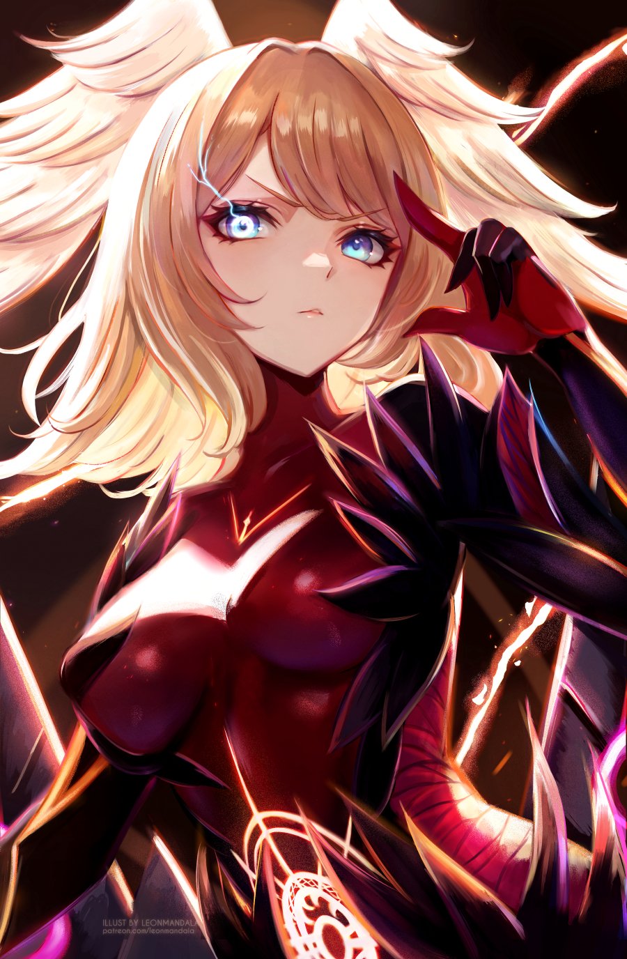 1girl, blue_eyes, breasts, breasts_apart, brown_hair, colored_skin, commentary, english_commentary