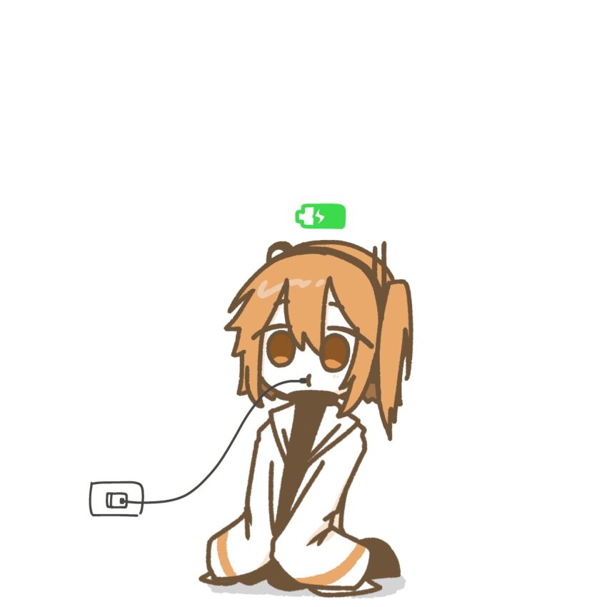 1girl, a.i._voice, adachi_rei, battery_indicator, cable, cable_in_mouth, charging_person, deformed