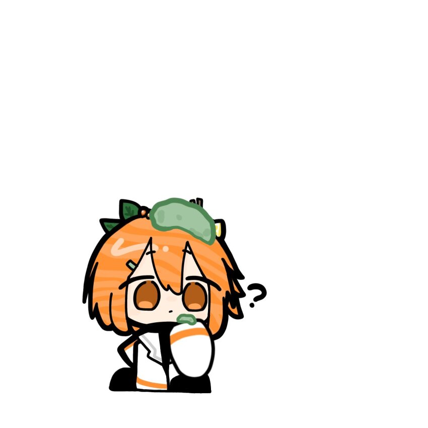 1girl, ?, a.i._voice, adachi_rei, chibi, chibi_only, closed_mouth, food