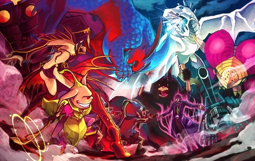 1boy, 1girl, andraste_(folkksoul), battle, blonde_hair, boots, breath_weapon, breathing_ice