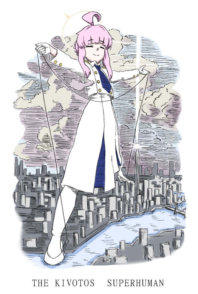 1girl, ahoge, blue_archive, blue_necktie, braid, closed_eyes, cloud, cloudy_sky