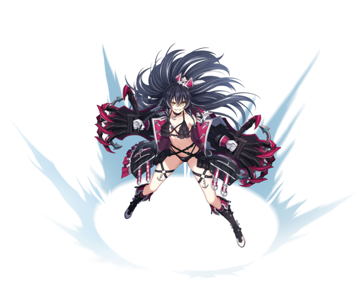 1girl, black_hair, claws, counter:side, dracasia, draco_(counter:side), evil_smile, full_body