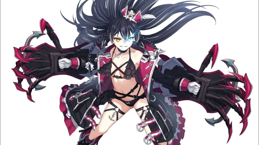 1girl, claws, counter:side, dracasia, draco_(counter:side), evil_smile, glowing, glowing_eye