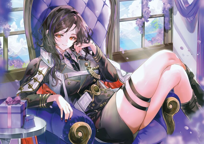 1girl, black_hair, black_jacket, black_necktie, breasts, collared_shirt, highres, jackal_tail