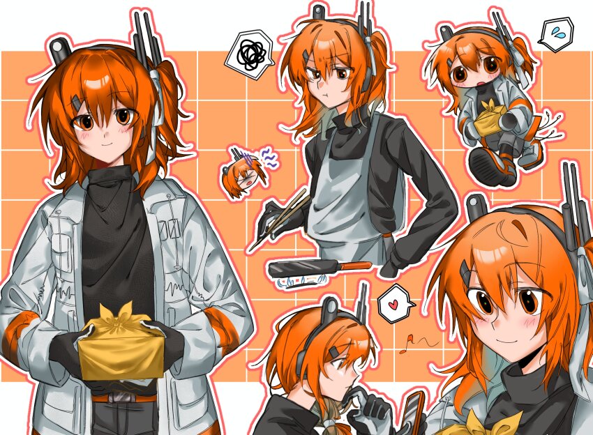 1girl, :t, a.i._voice, absurdres, adachi_rei, apron, black_gloves, black_shirt